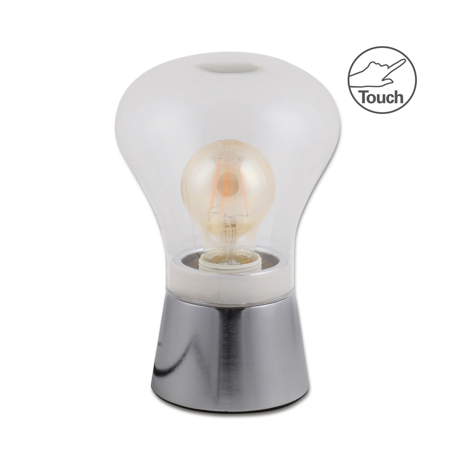 Clare bordlampe av glass, krom