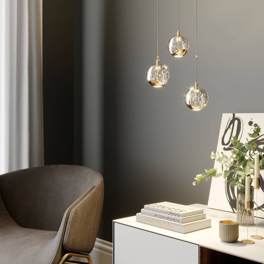 LED-pendellampe Hayley, 3 lyskilder, gull