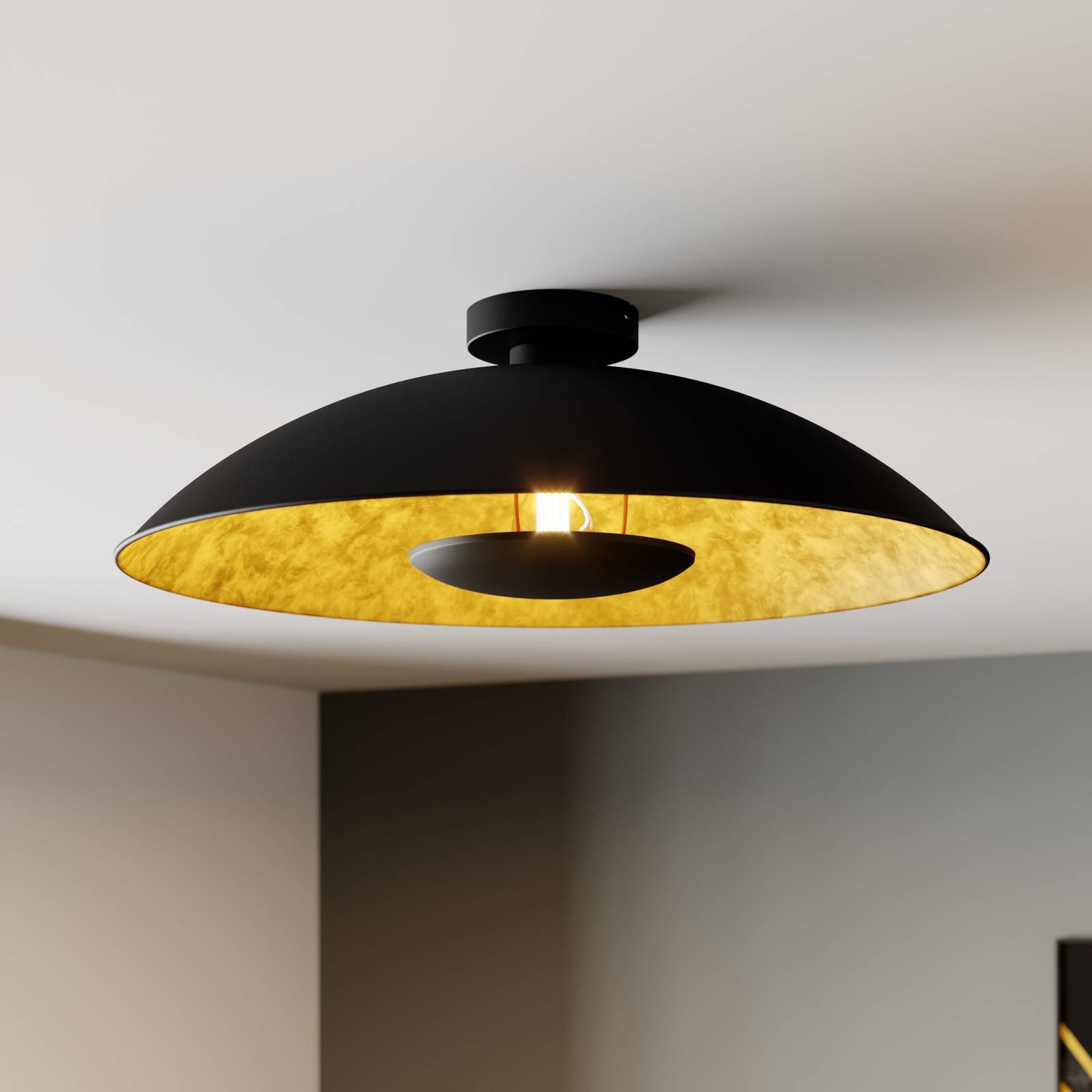 Svart-gylden taklampe Emilienne