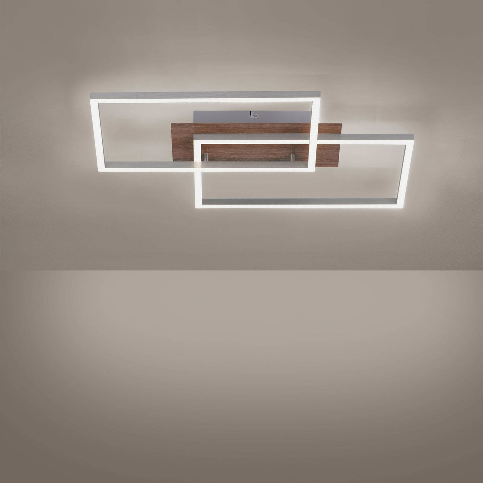 Iven LED-taklampe tre-dekor/stål 2Fl kvadrat