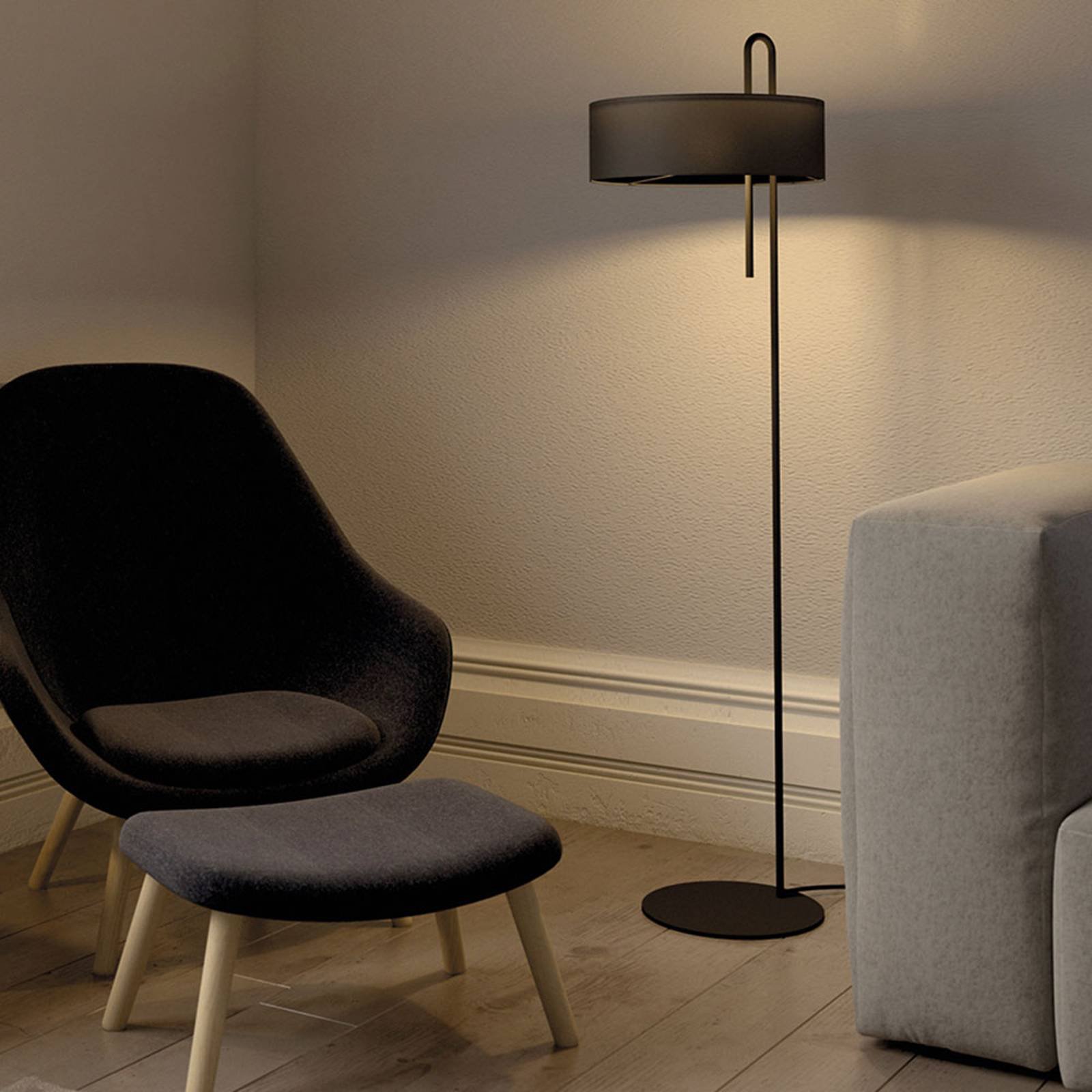 Tekstil-gulvlampe Clip, svart, høyde 150 cm