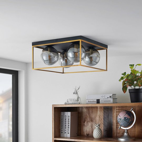 Lindby Josipa taklampe, bur, røykglass, 4 lys