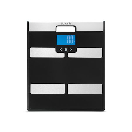 Baderomsvekt Kroppsanalyse med klokke 310x350 mm Svart/Mattbørstet Stål