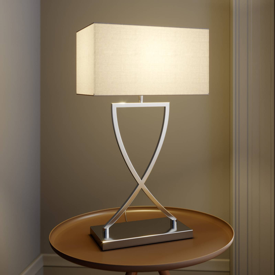 Lucande Evaine bordlampe krom, hvit skjerm