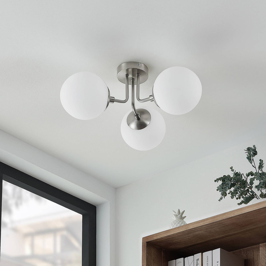 Lindby Arnella taklampe, nikkel, opal