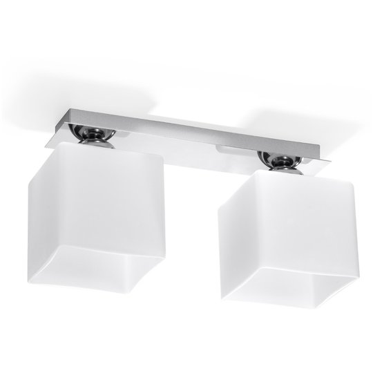 Taklampe Block, opal/krom, 2 lyskilder