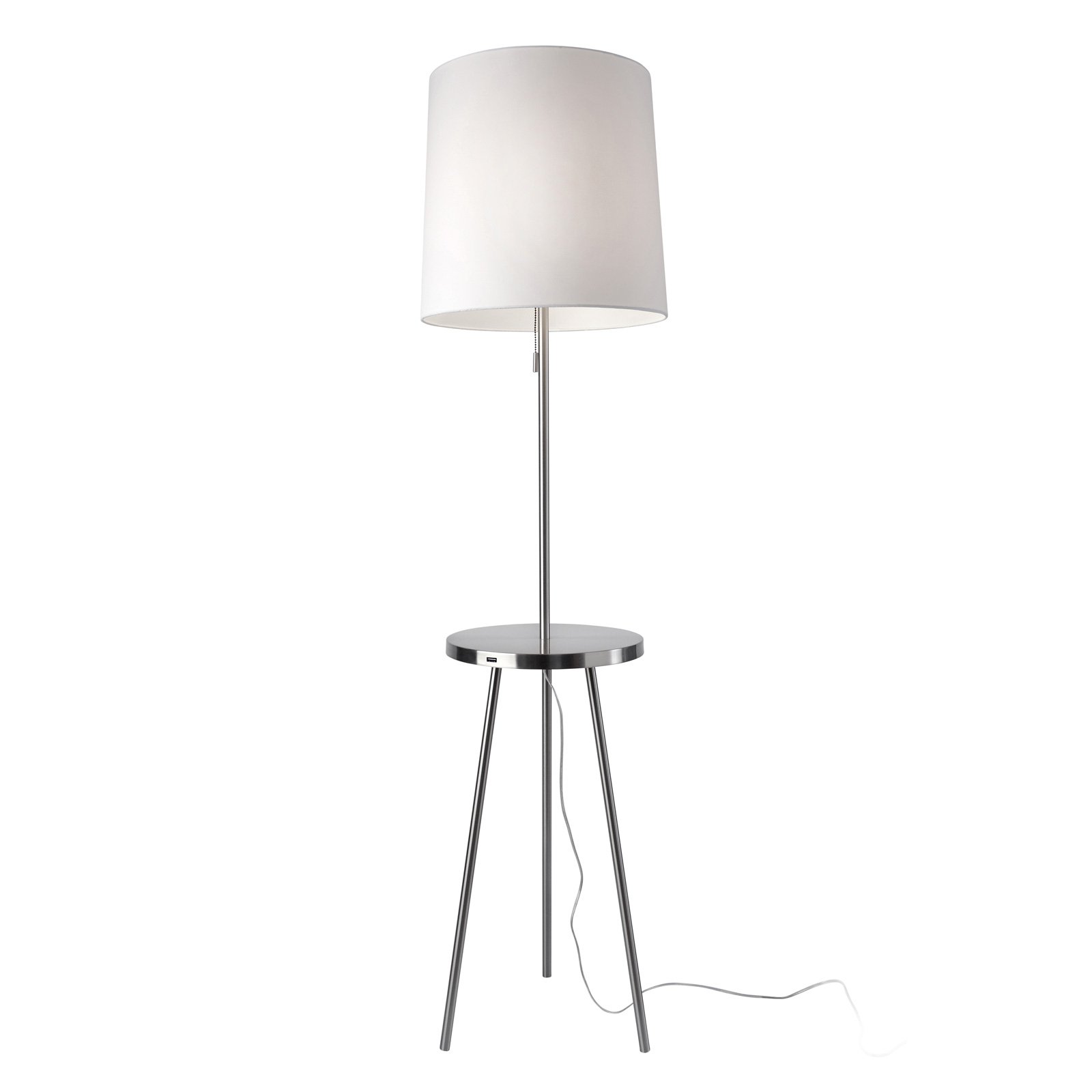 Gulvlampe Tabulo, hylle og USB-port, hvit/alu