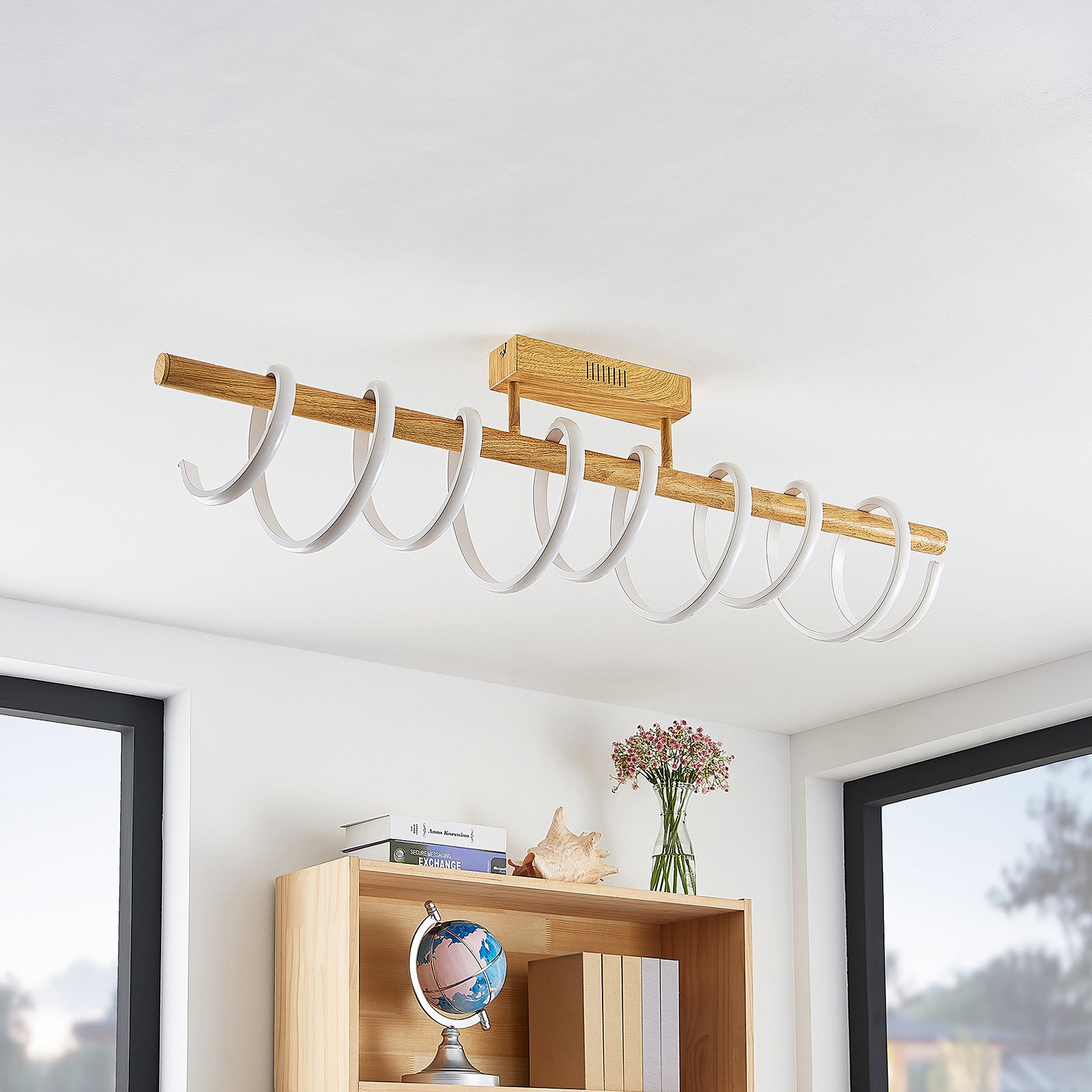 Lucande Milora LED-taklampe 100 cm, eik