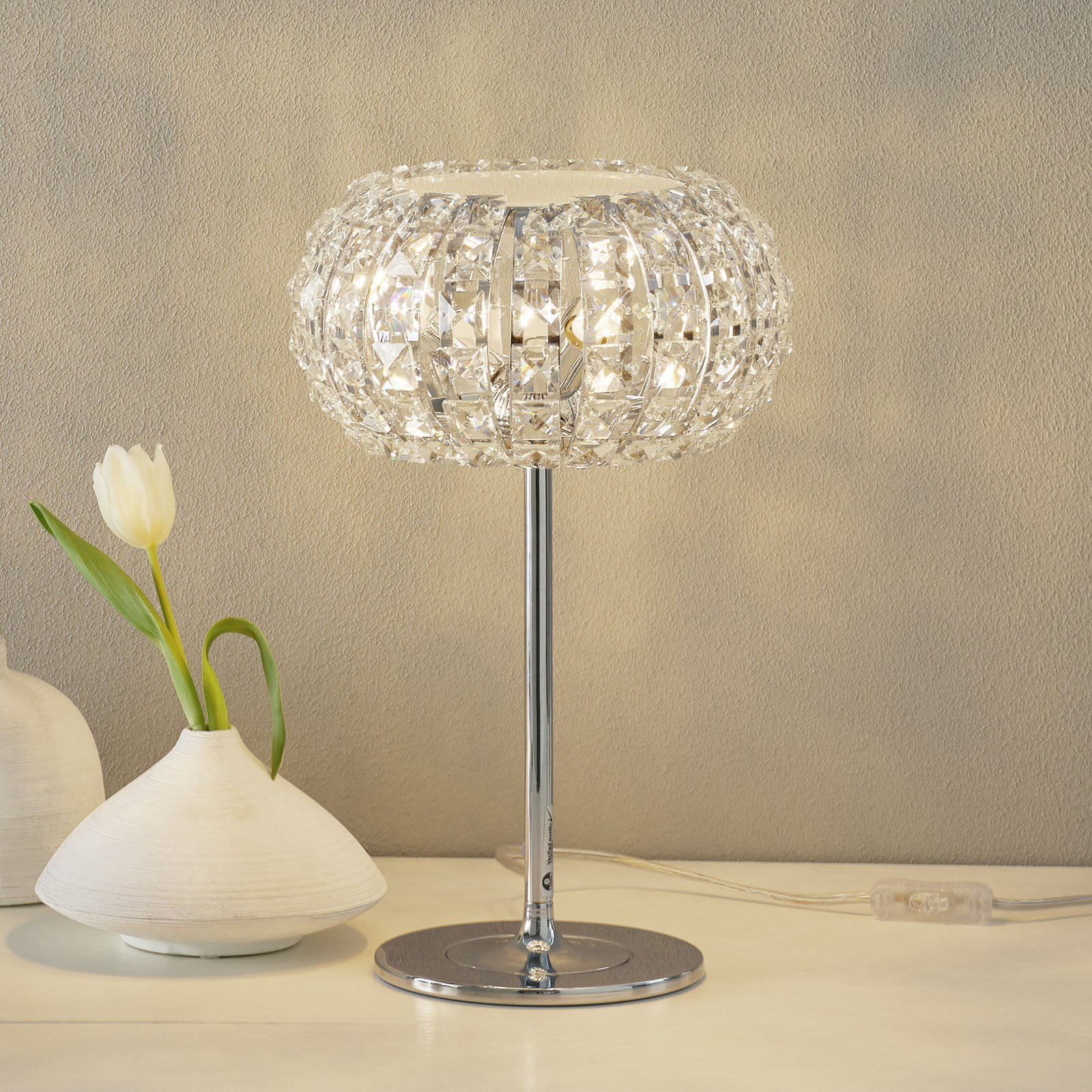 Bordlampe DIAMOND med krystaller, 24 cm
