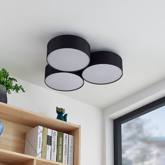 Lindby Janita LED-stoff-taklampe, 3-lk., svart