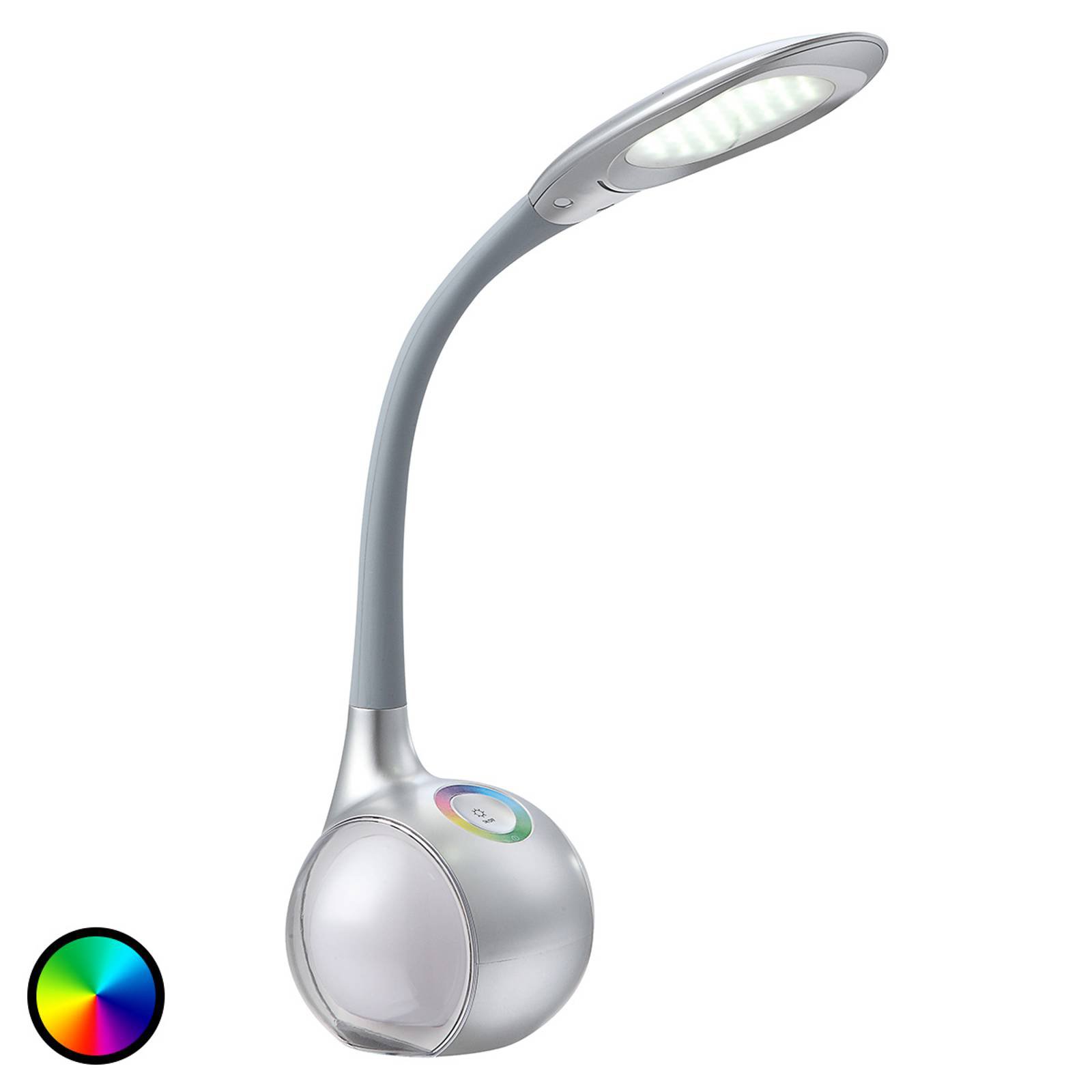 Sølvfarget bordlampe Paula med LED-lys