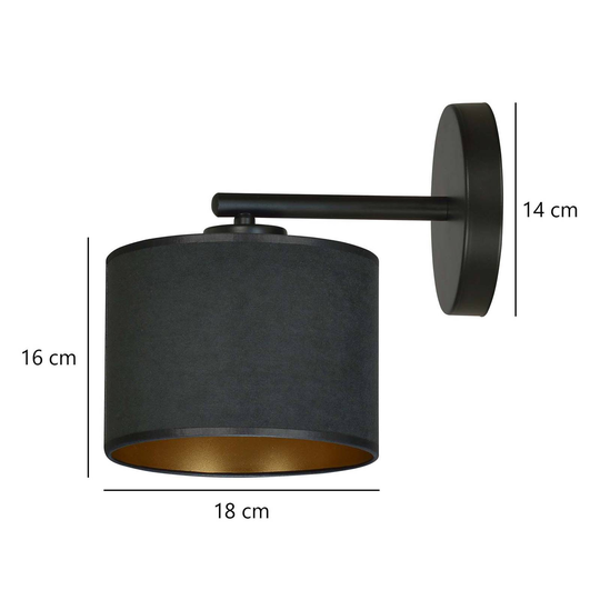 Vegglampe Jari stoffskjerm, svart-gull