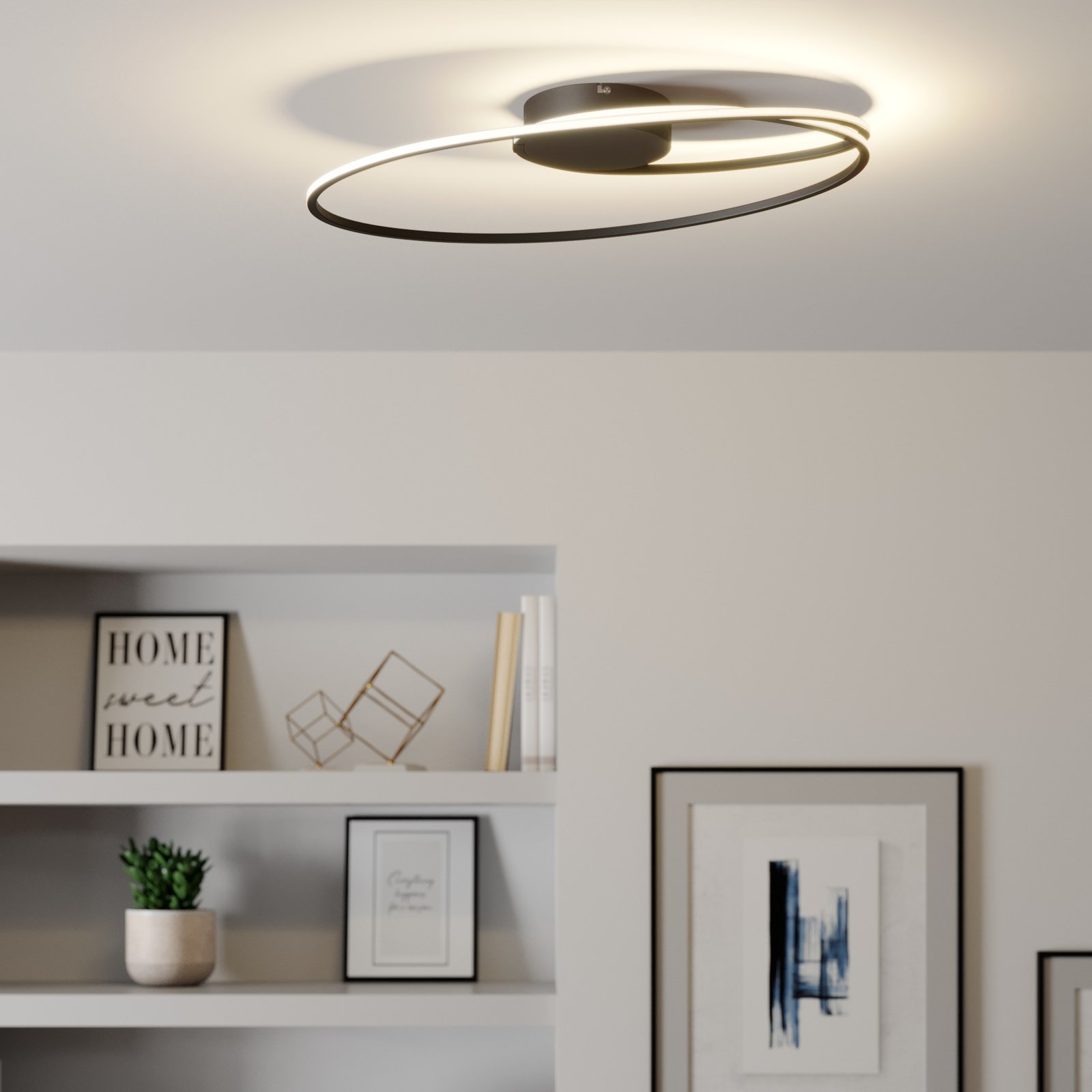 Lindby Xenias LED-taklampe, svart, 60 x 35 cm