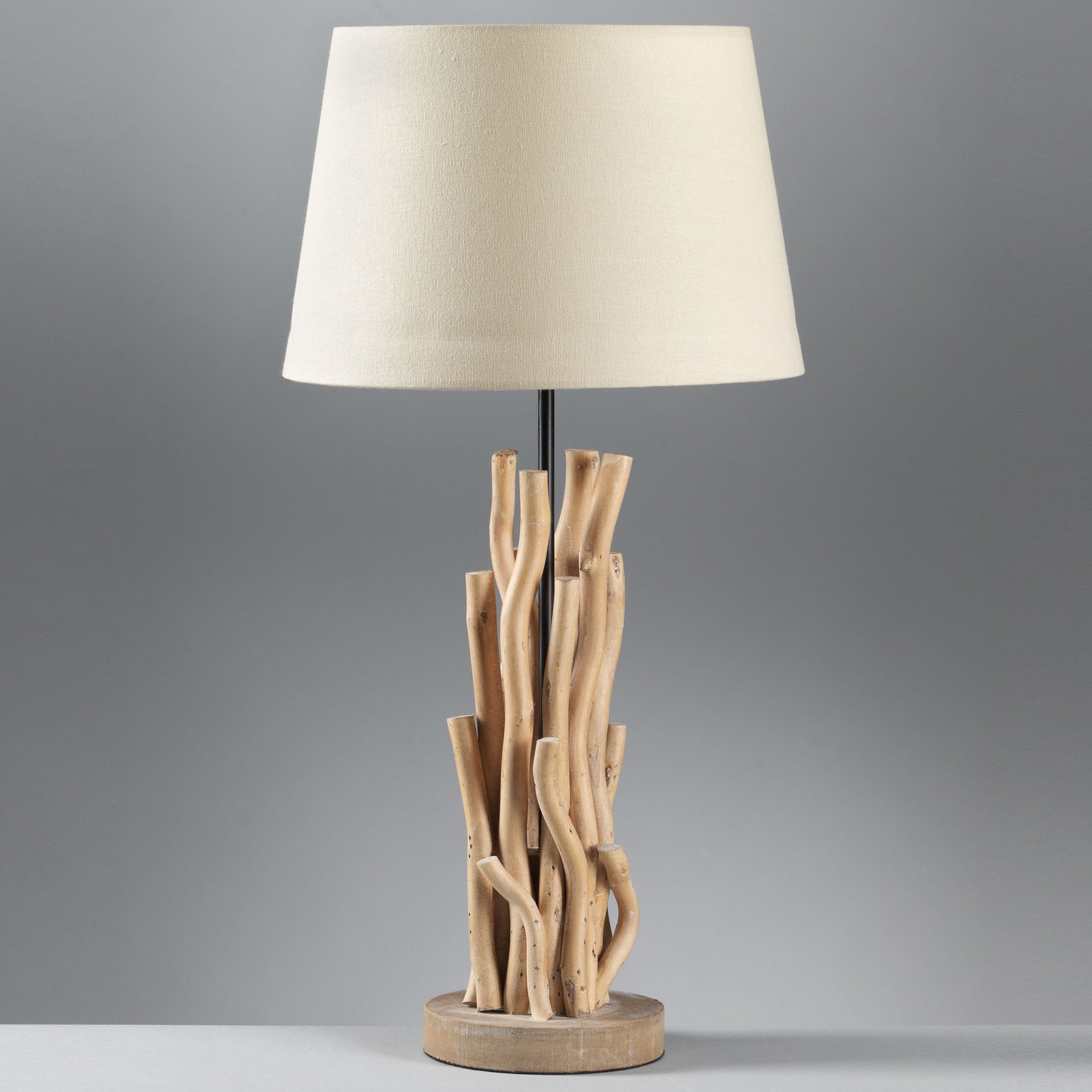 Bordlampe Agar med tekstilskjerm og treelement