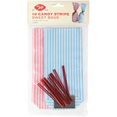Godteripose Retro Stripete 10-pakning Blå/Rosa