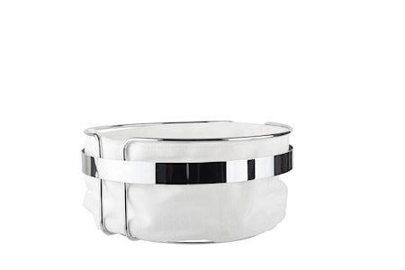 Brødkurv rund forkrommet med hvitt stoff diameter 22 cm