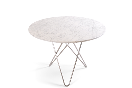 Large O Table Hvit Marmor med Rustfri Stålramme Ø100