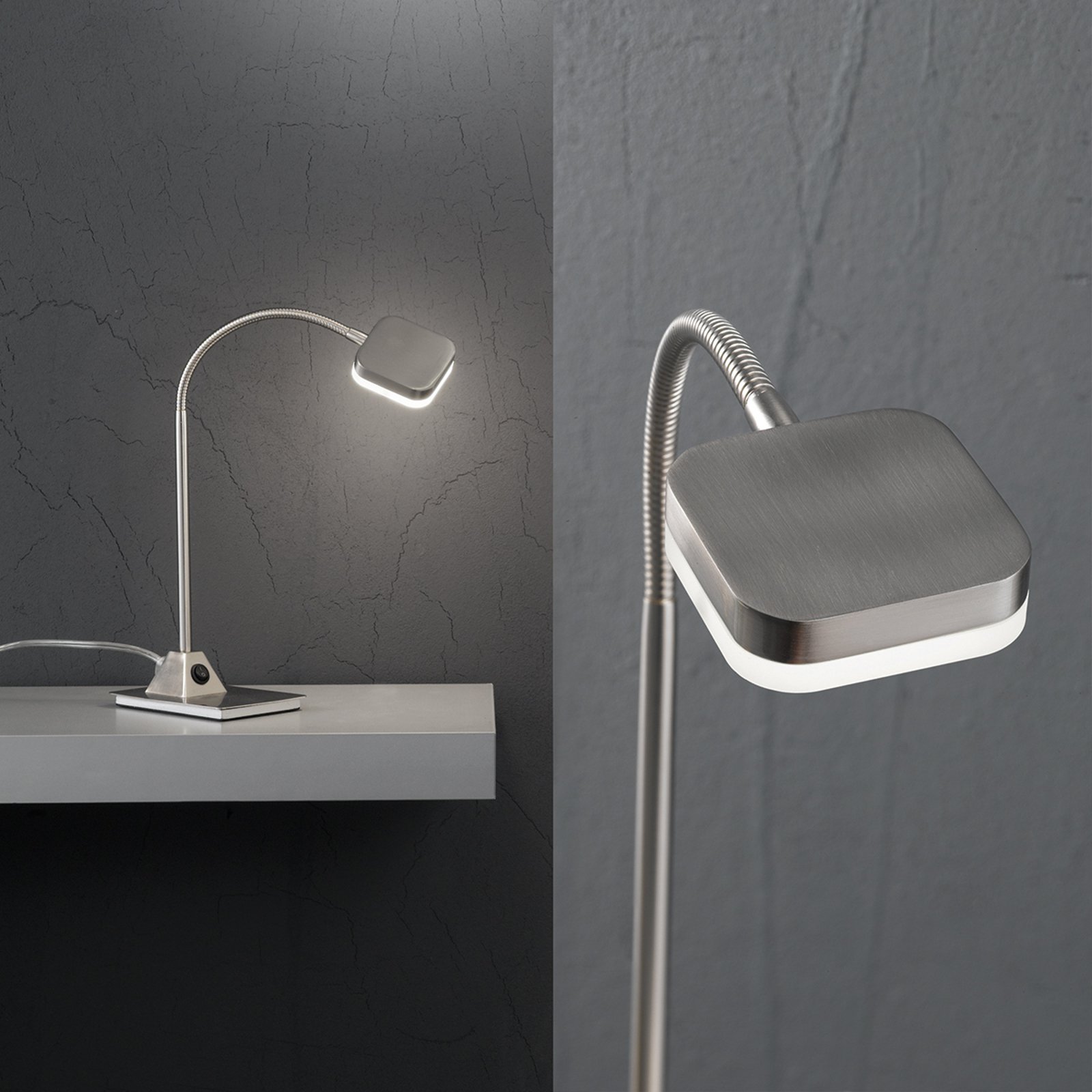 LED-bordlampe Tobias, matt nikkel