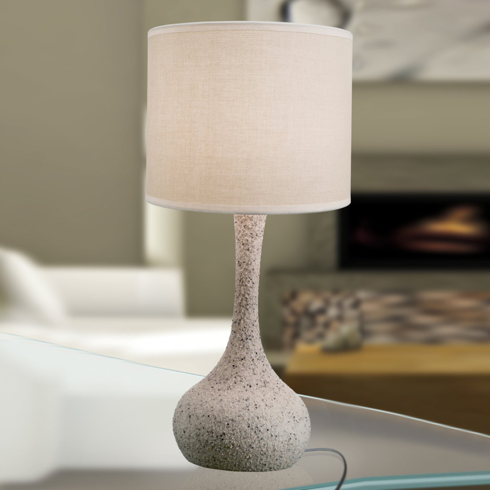 Med keramikkfot - tekstilbordlampe Liah
