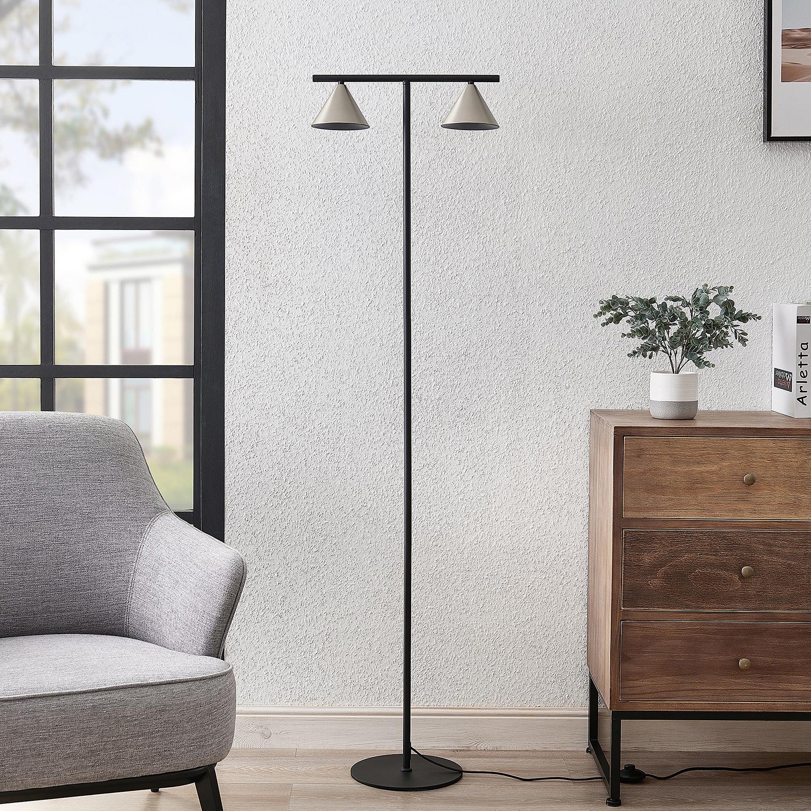 Lucande Kartio gulvlampe, nikkel