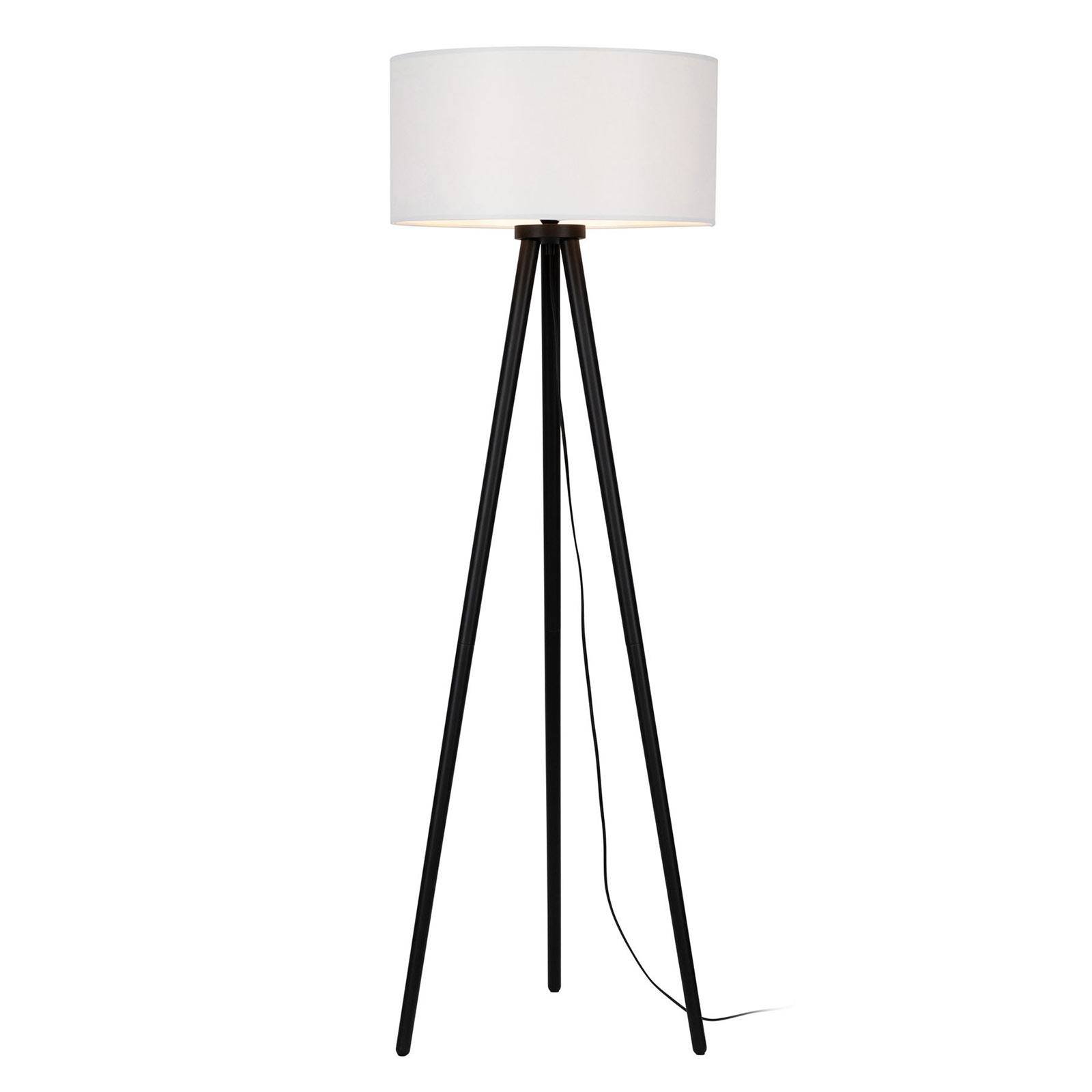 Gulvlampe M, trebeint, hvit/svart