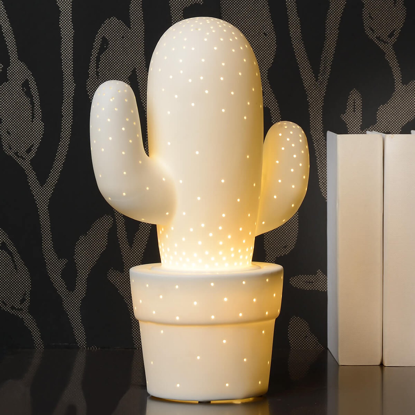 Cactus hvit bordlampe av keramikk