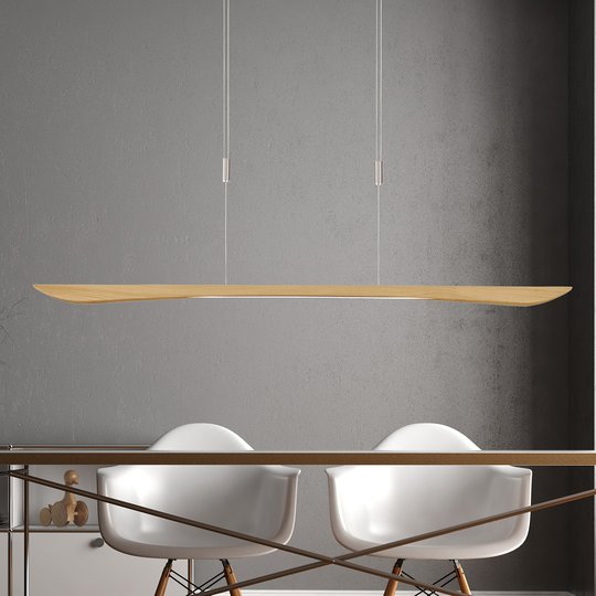Lucande Hiba LED-pendellampe, naturlig eik, 148 cm