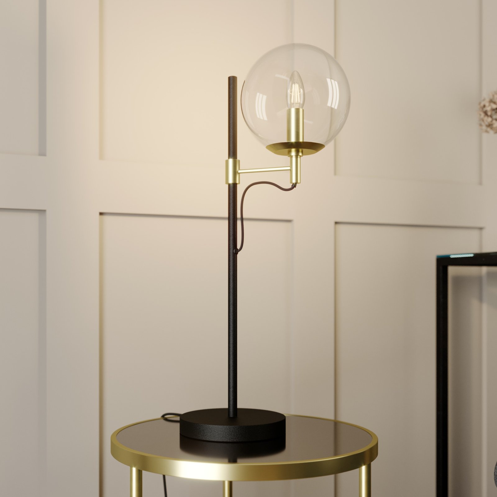 Lucande Sotiana bordlampe, glasskule, messing