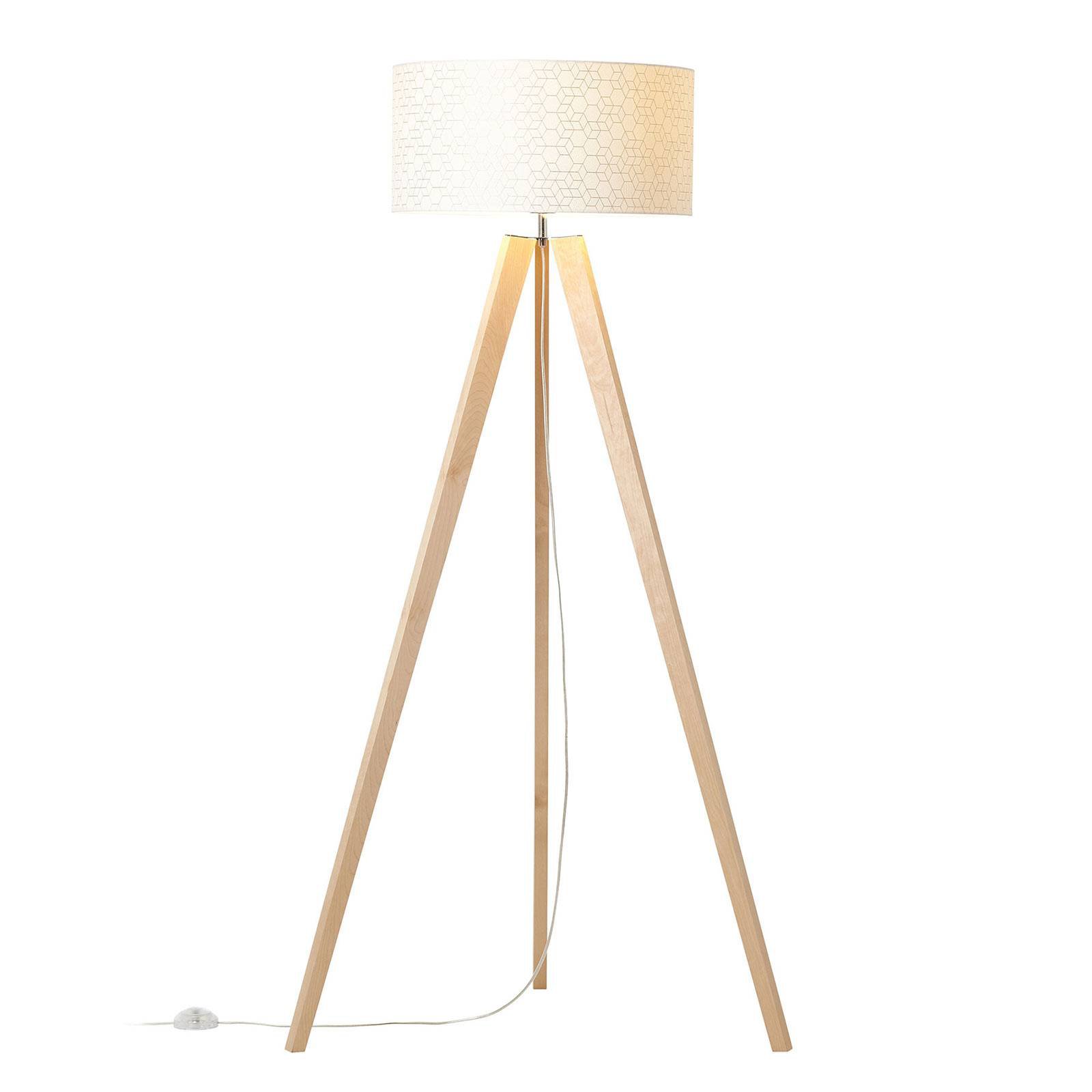 Gulvlampe Galance, hvit, trebein-stamme av tre