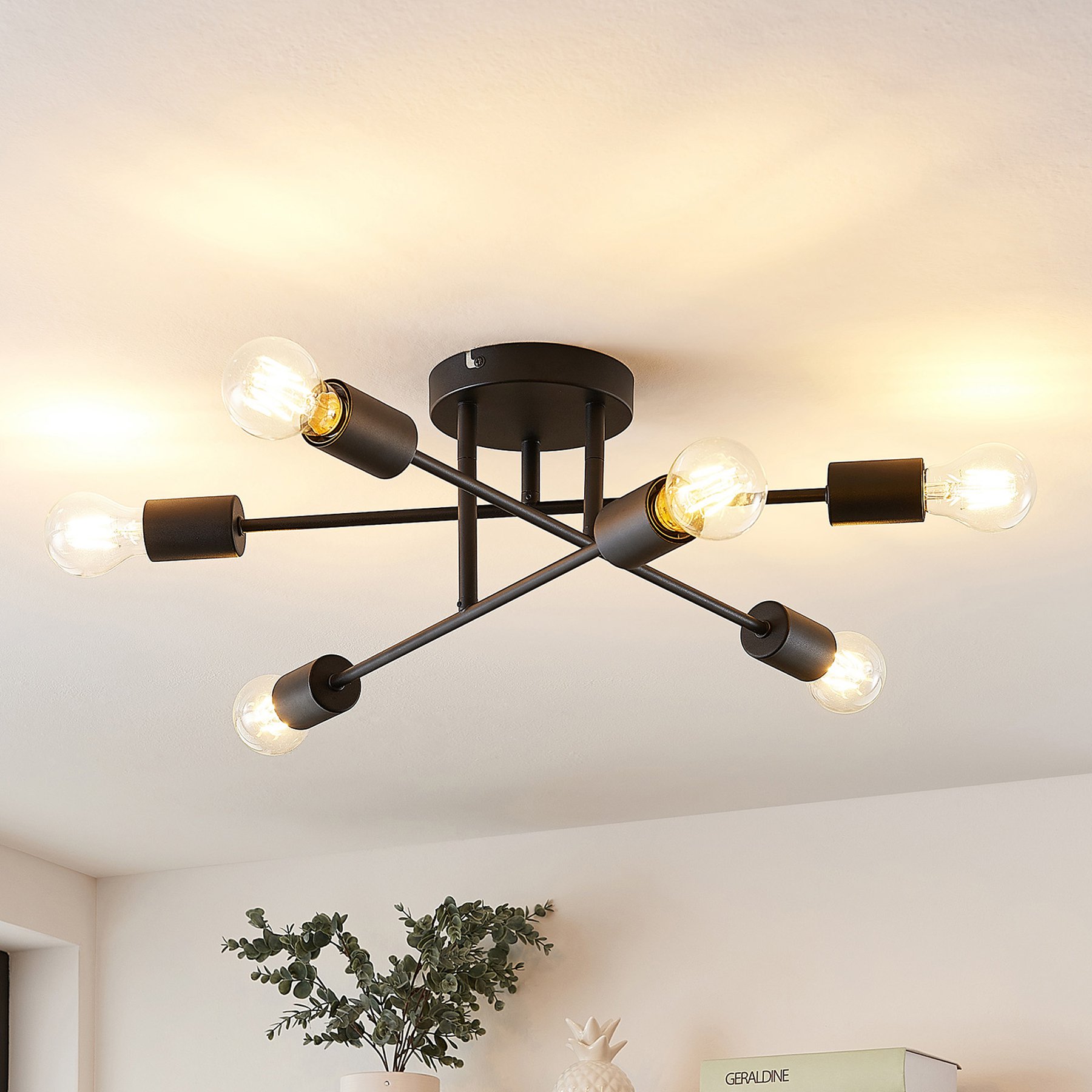 Lindby Estar taklampe, seks lyskilder
