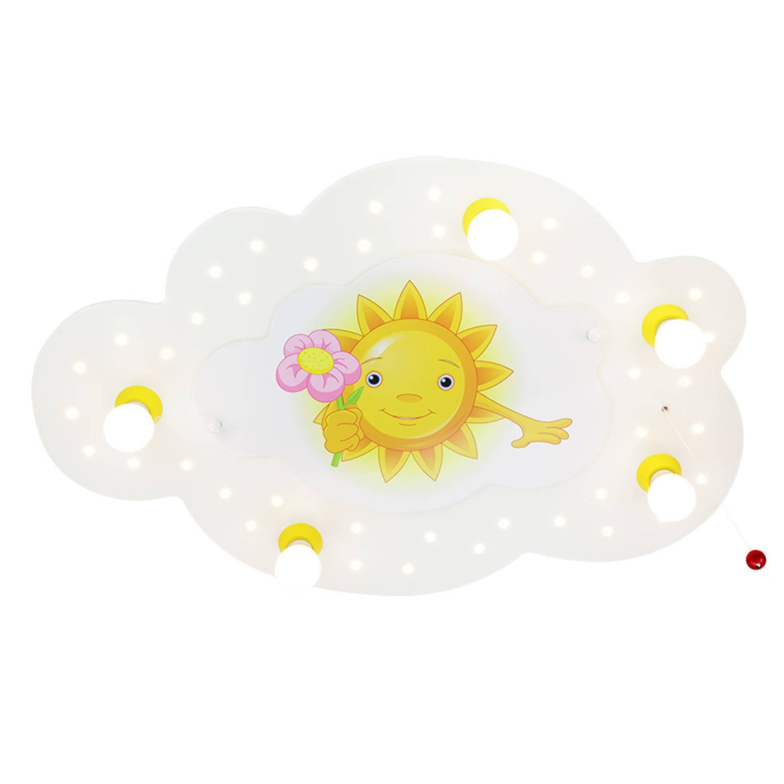 Taklampe Sun med blomst, 5 lyskilder, hvit
