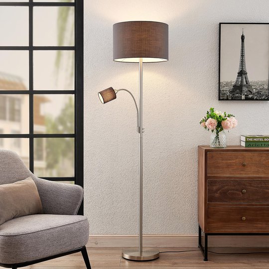 Lindby Jaileen stoffgulvlampe, leselampe, grå