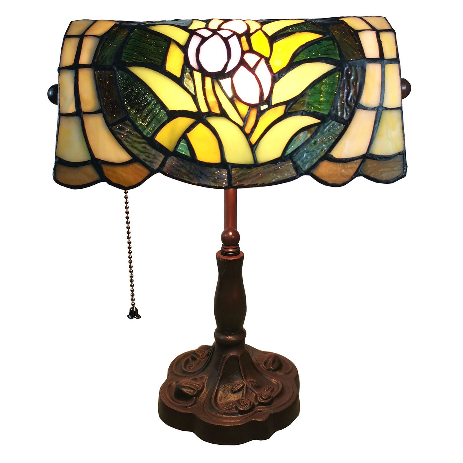 6013 bordlampe med blomsterdekor. i Tiffany-look