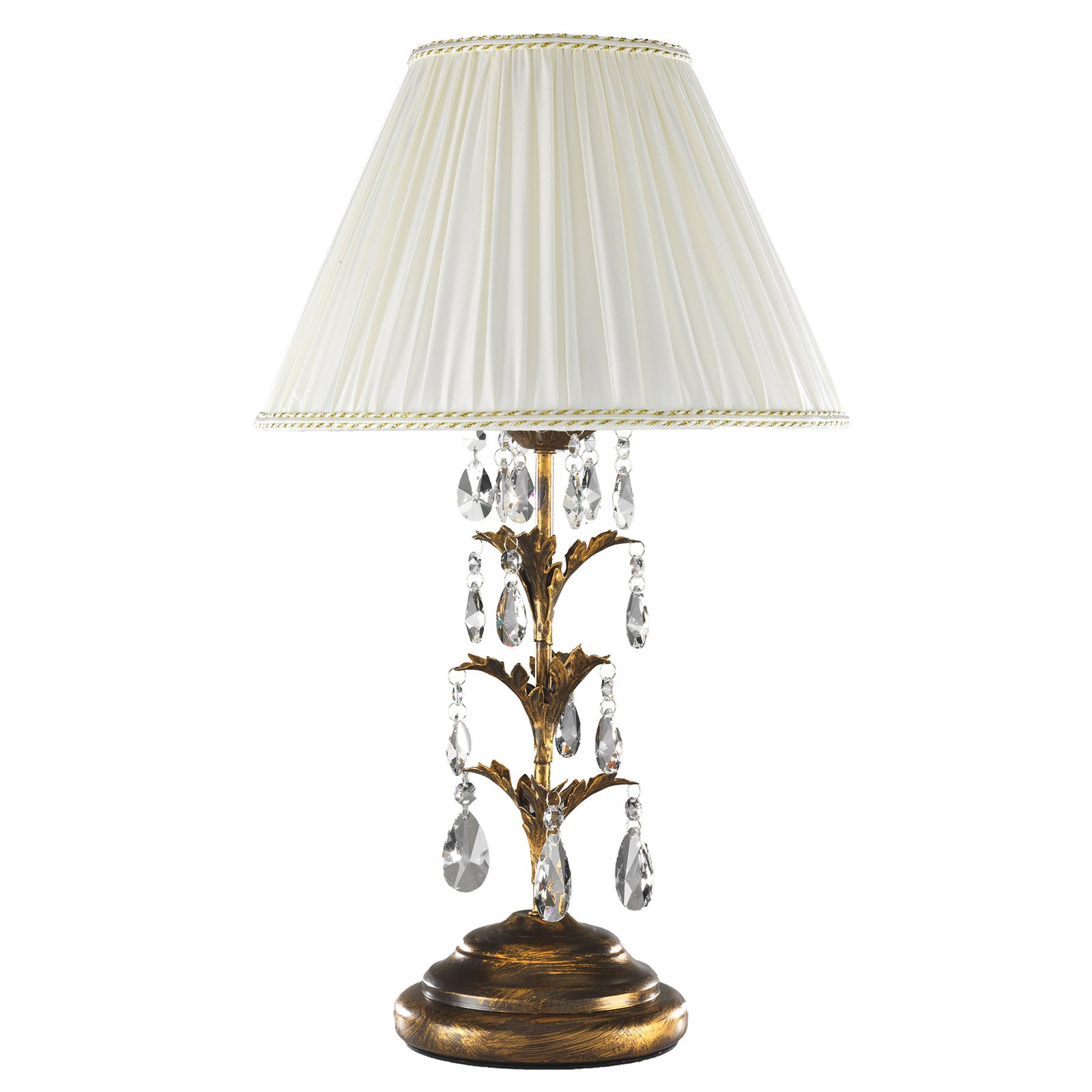 Bordlampe Teresa med krystaller og tekstilskjerm