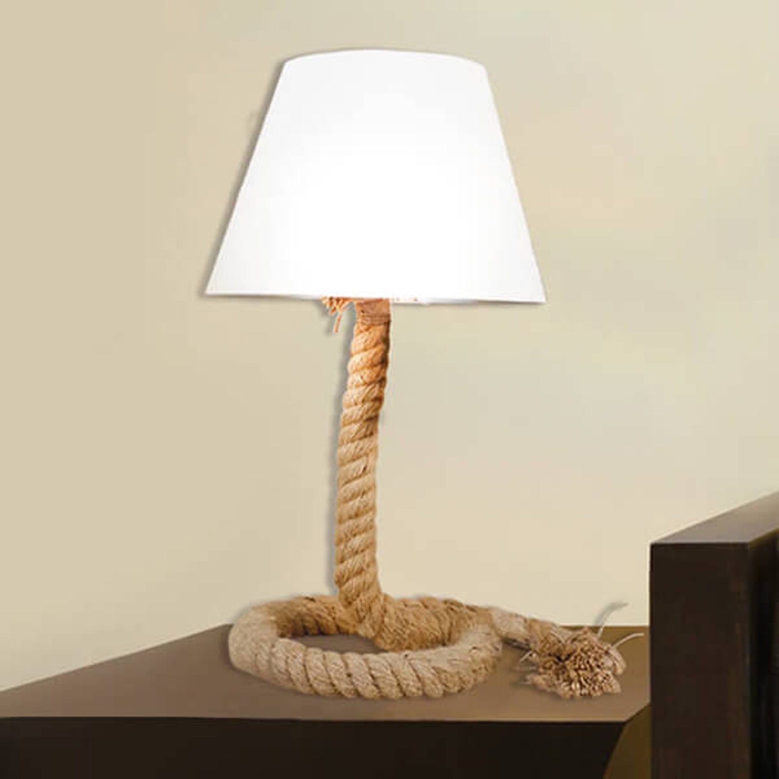 Rope - tekstil-bordlampe med fot av tau