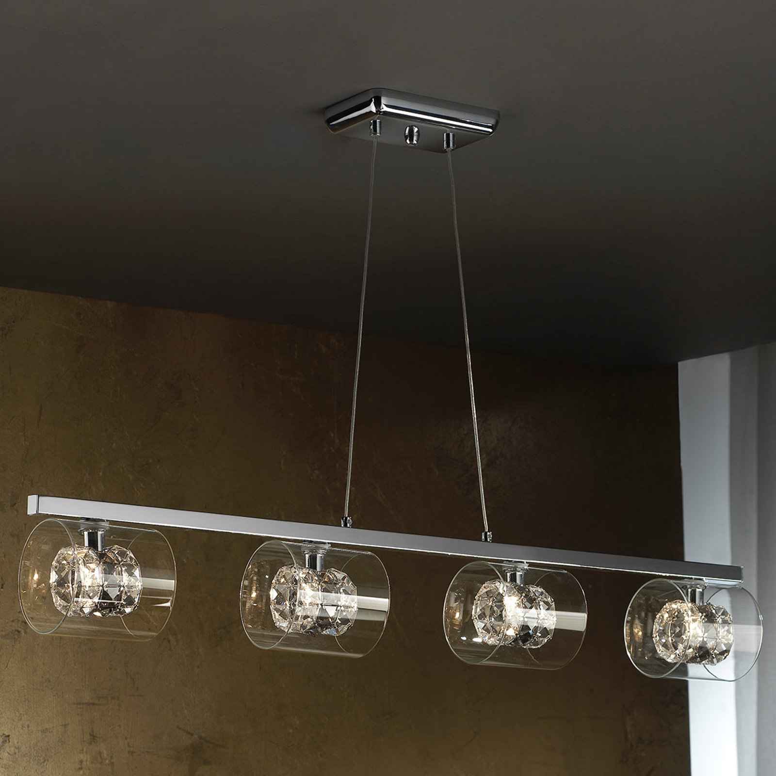 LED-pendellampe Flash med krystallringer