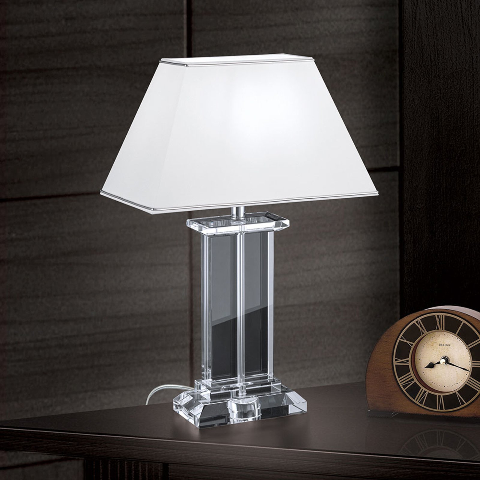 Bordlampe Veronique, fot bred, hvit/krom