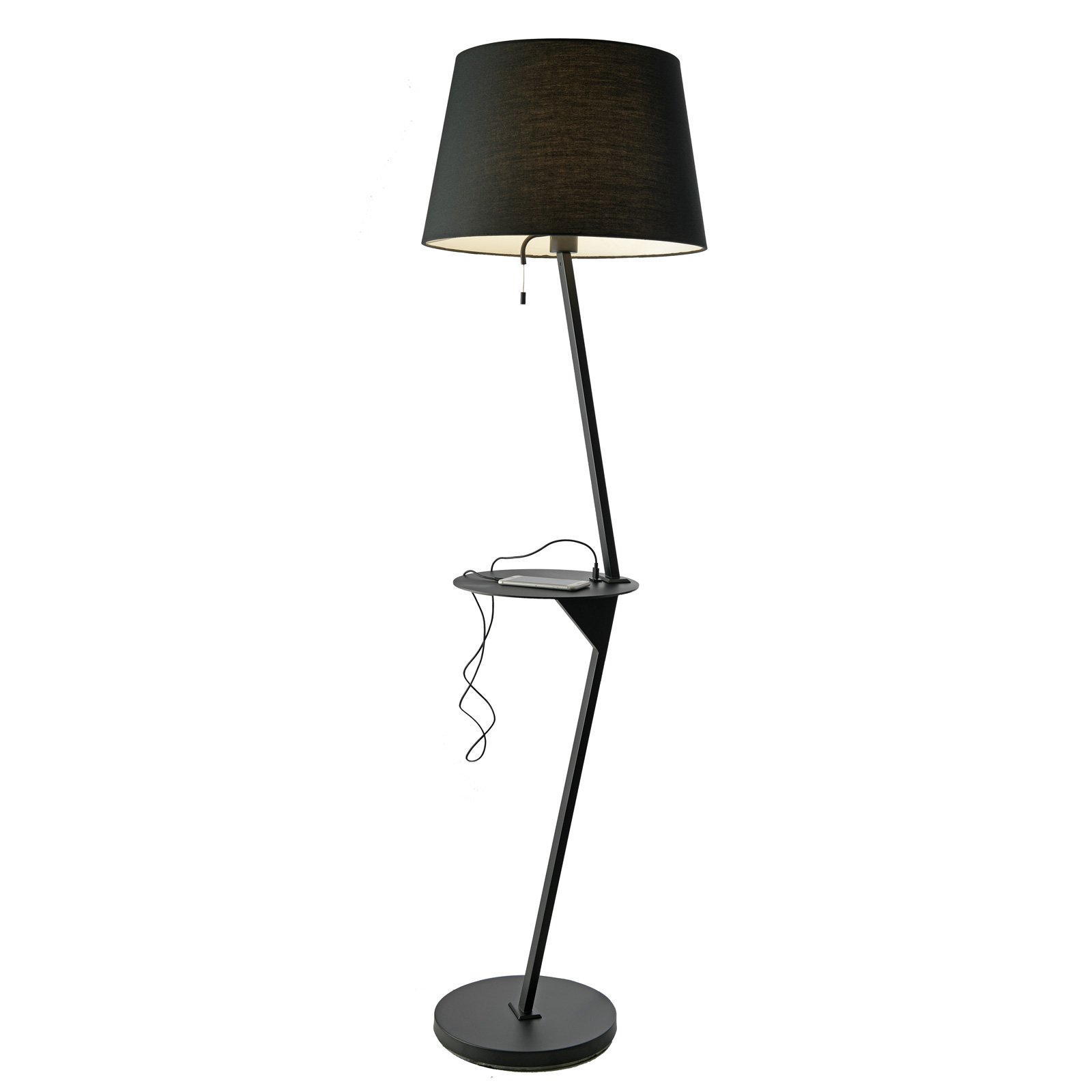Gulvlampe Tabulo II, bord og USB-port, svart