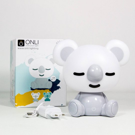 Koala LED-bordlampe til barnerom, hvit/grå