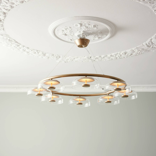 Nuura Blossi 8 LED-hengelampe, 8 lysk. gull/klar
