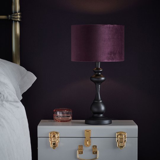 Bordlampe Connor, tekstilskjerm fiolett