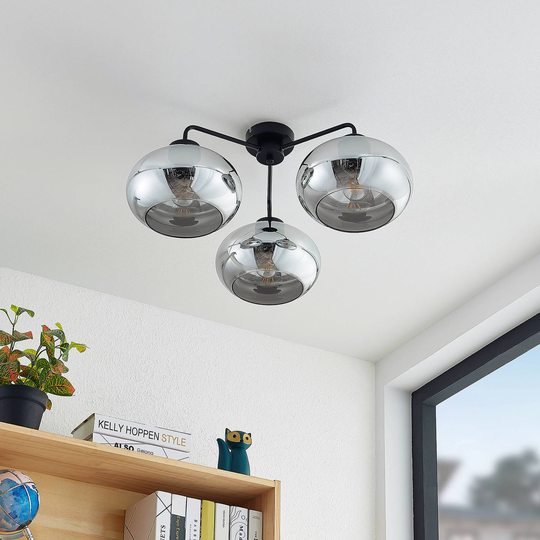 Lindby Navidia taklampe, skjerm av røykglass