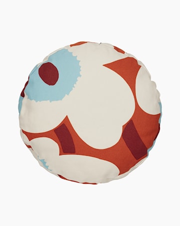 Unikko pute rund 43 cm Orange/Off White/Lyseblå