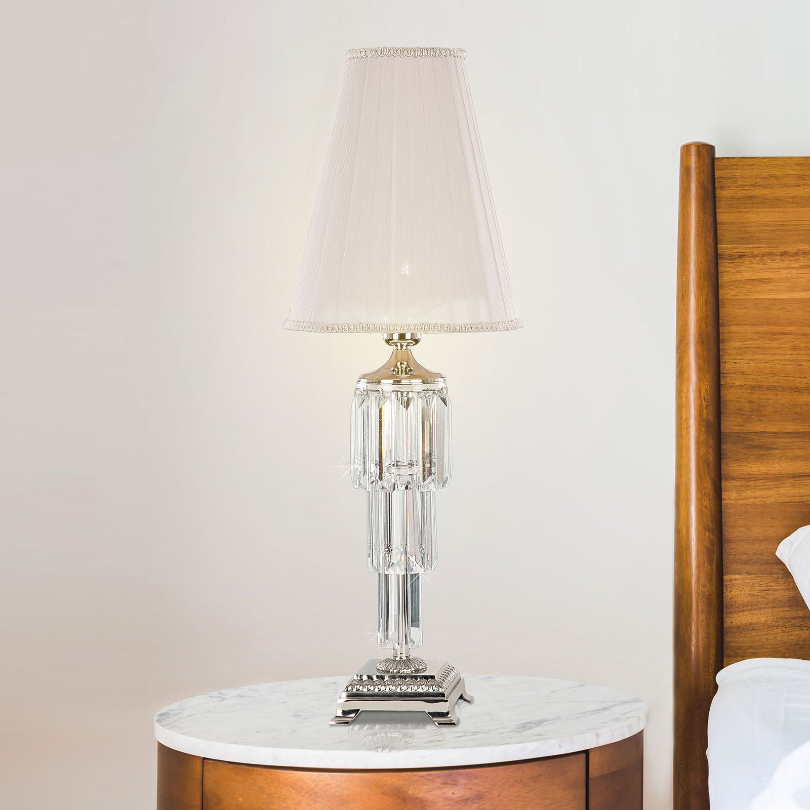 Bordlampe Sevilla med krystall, nikkel blank