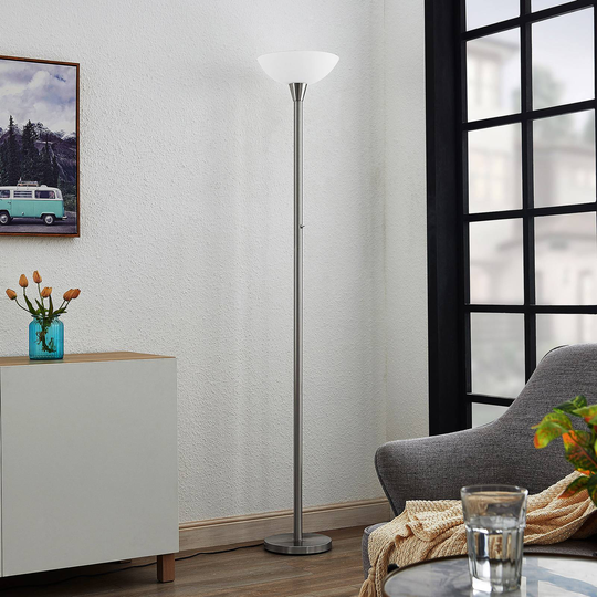 ELC Tariola gulvlampe med glassskjerm, nikkel