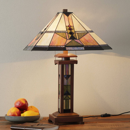 Bordlampe Leondra i Tiffany-stil