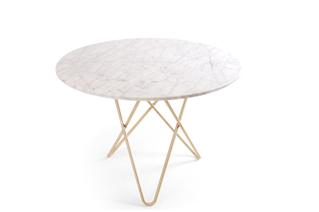 Large O Table Matt Hvit Marmor med Messingbein Ø100