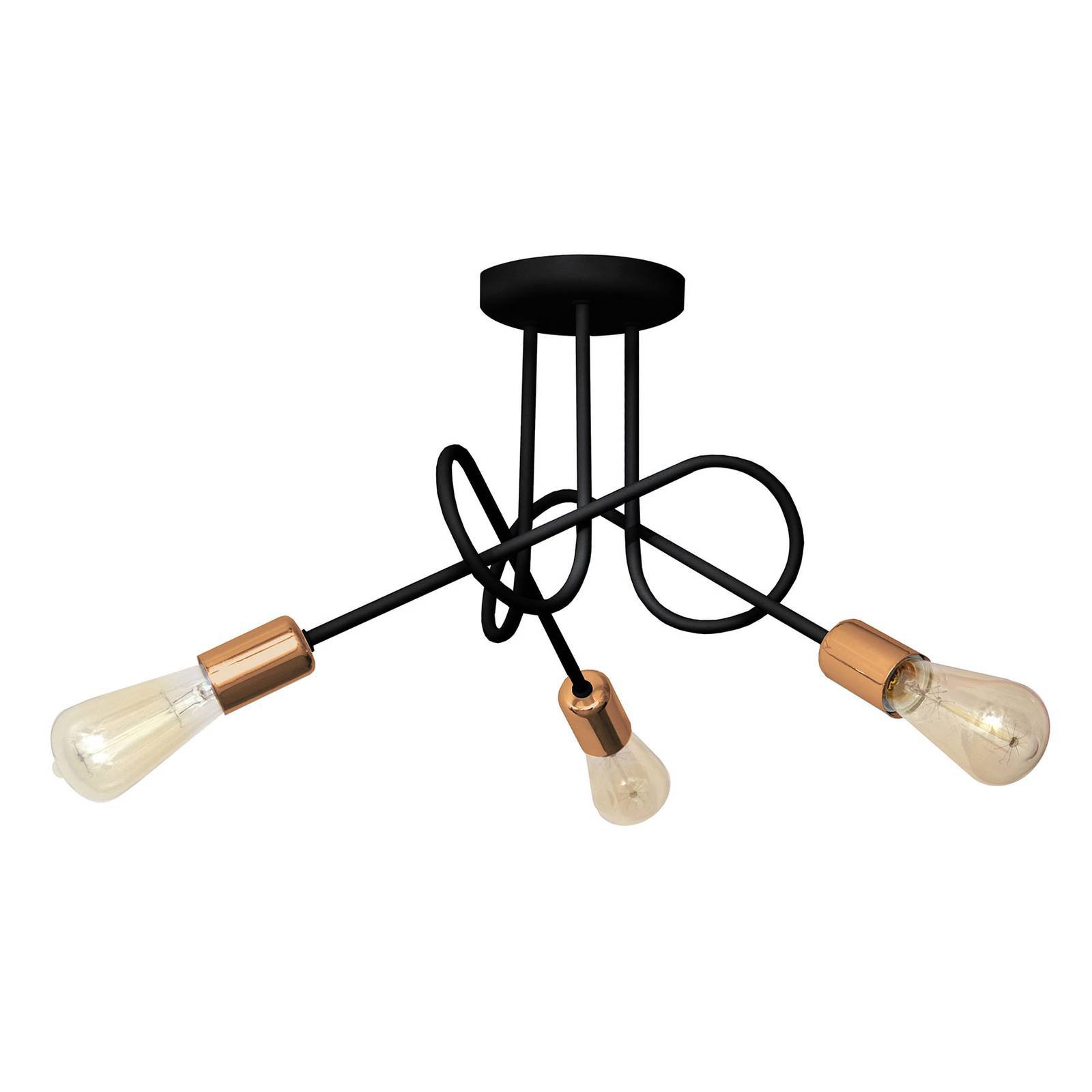 Taklampe Oxford, 3 lyskilder, svart/kobber