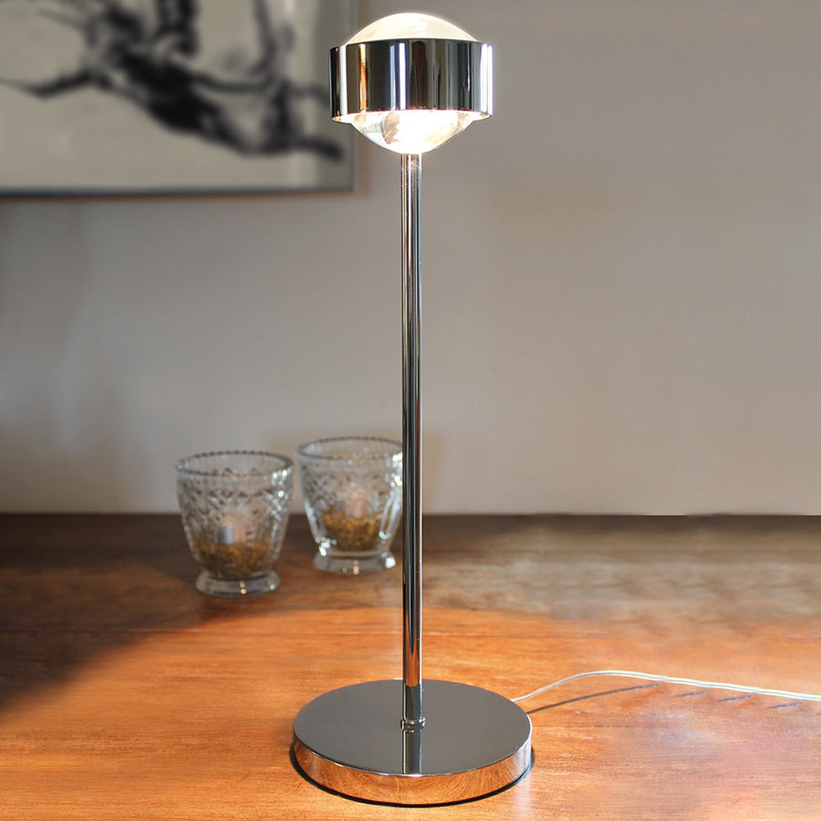 Bordlampe Puk Eye, blank krom