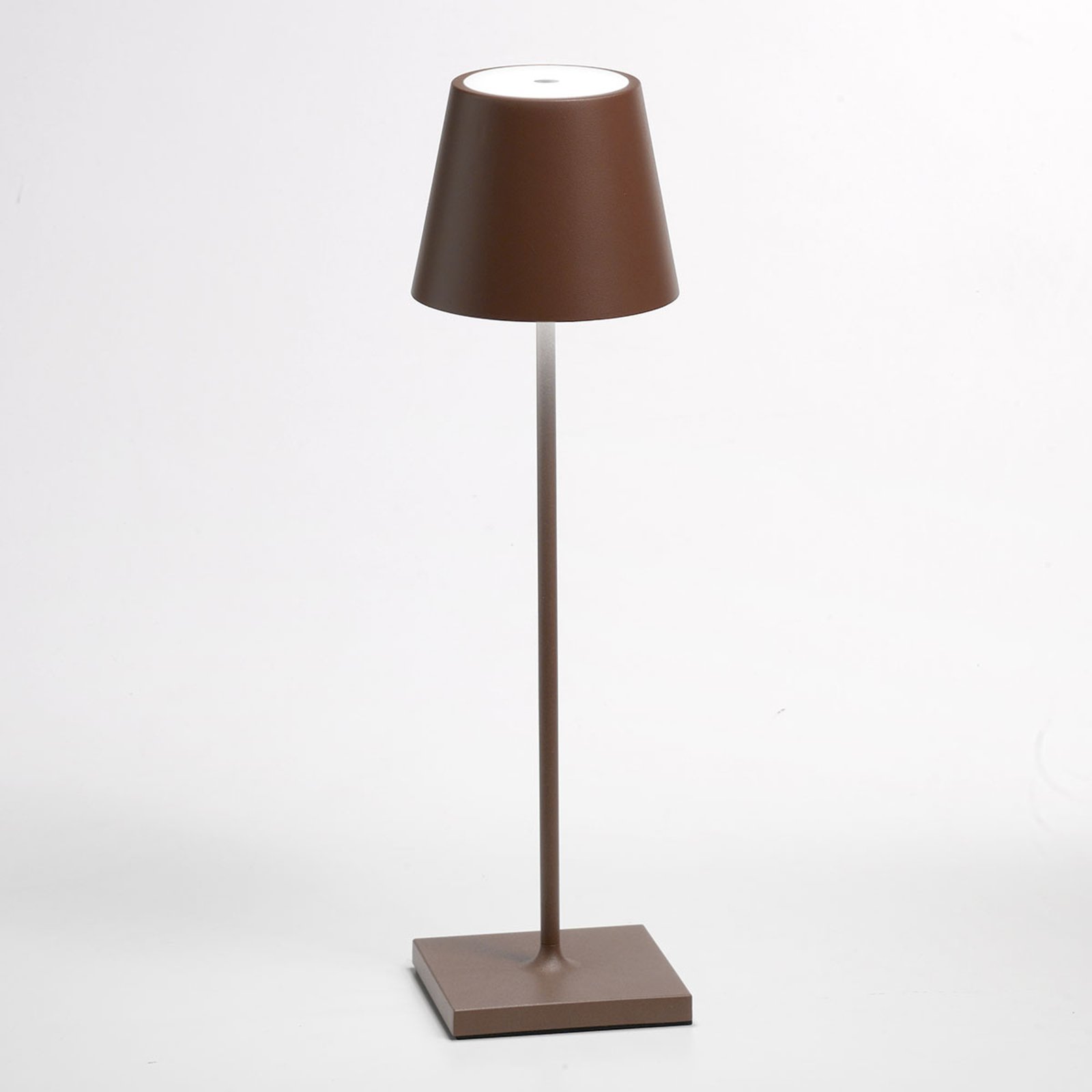 LED-bordlampe Poldina med batteri, bærbar, brun